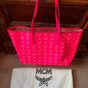MCM Neon Pink Medium Tote Bag
